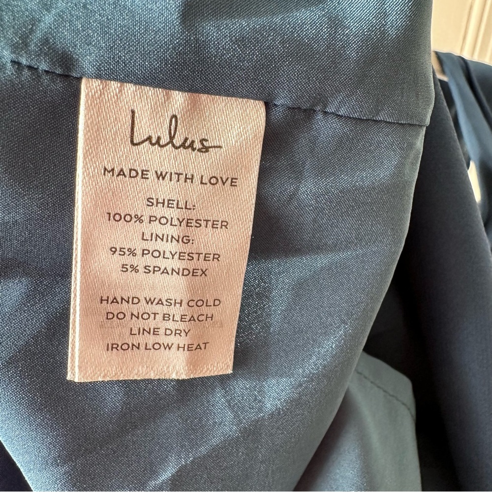 Lulu's Love Me Tonight Navy Blue Satin One-Shoulder Mini Dress Small - Picture 10 of 12